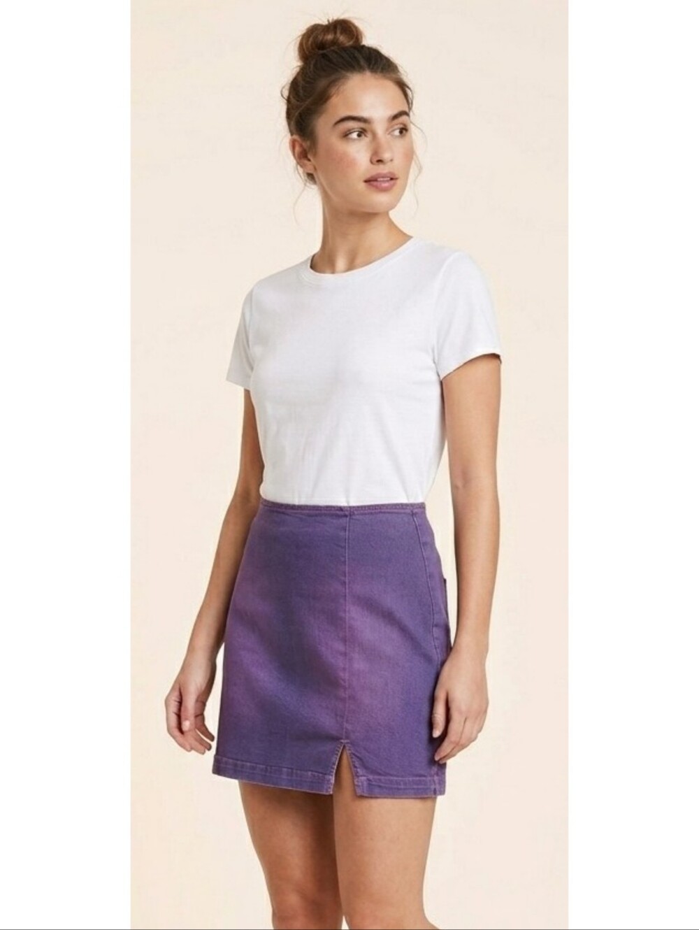Wild Fable Coated Mid Rise Notch Front Denim Mini skirt Purple Size 2